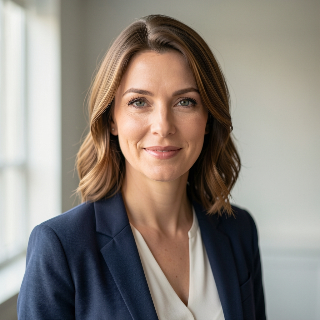 Kursautorin Marta Weber in der Küche, natürliches Seitenlicht, konzentriert auf frische Zutaten auf dem Arbeitstisch
